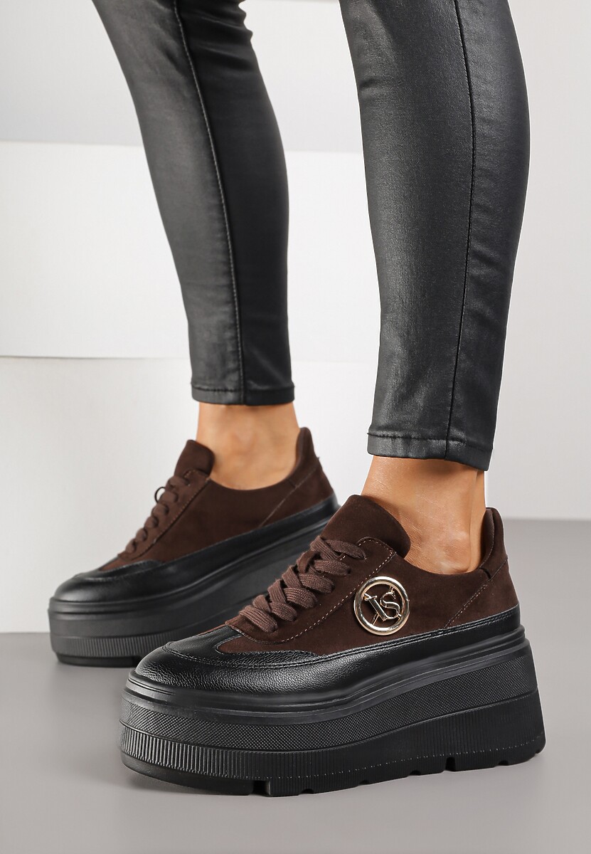 Brązowe Chunky Sneakersy Vices na Platformie z Okrągłym Detalem Sedvira