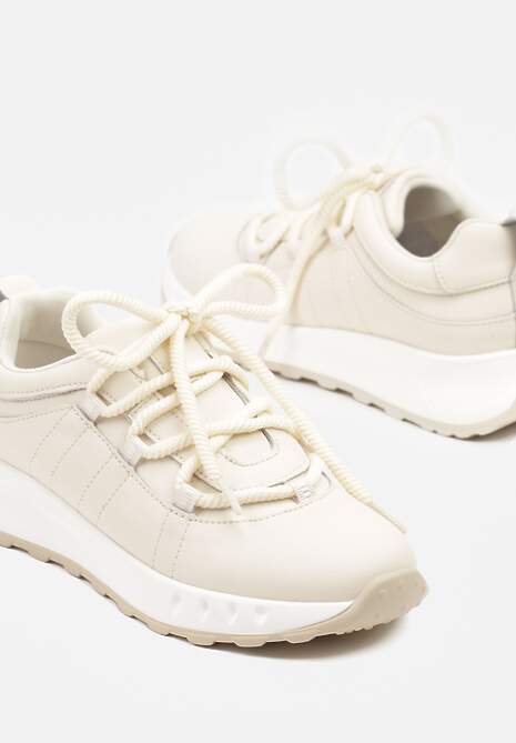 Beżowe Sneakersy ze Skóry Naturalnej z Grubymi Sznurówkami Daneliss