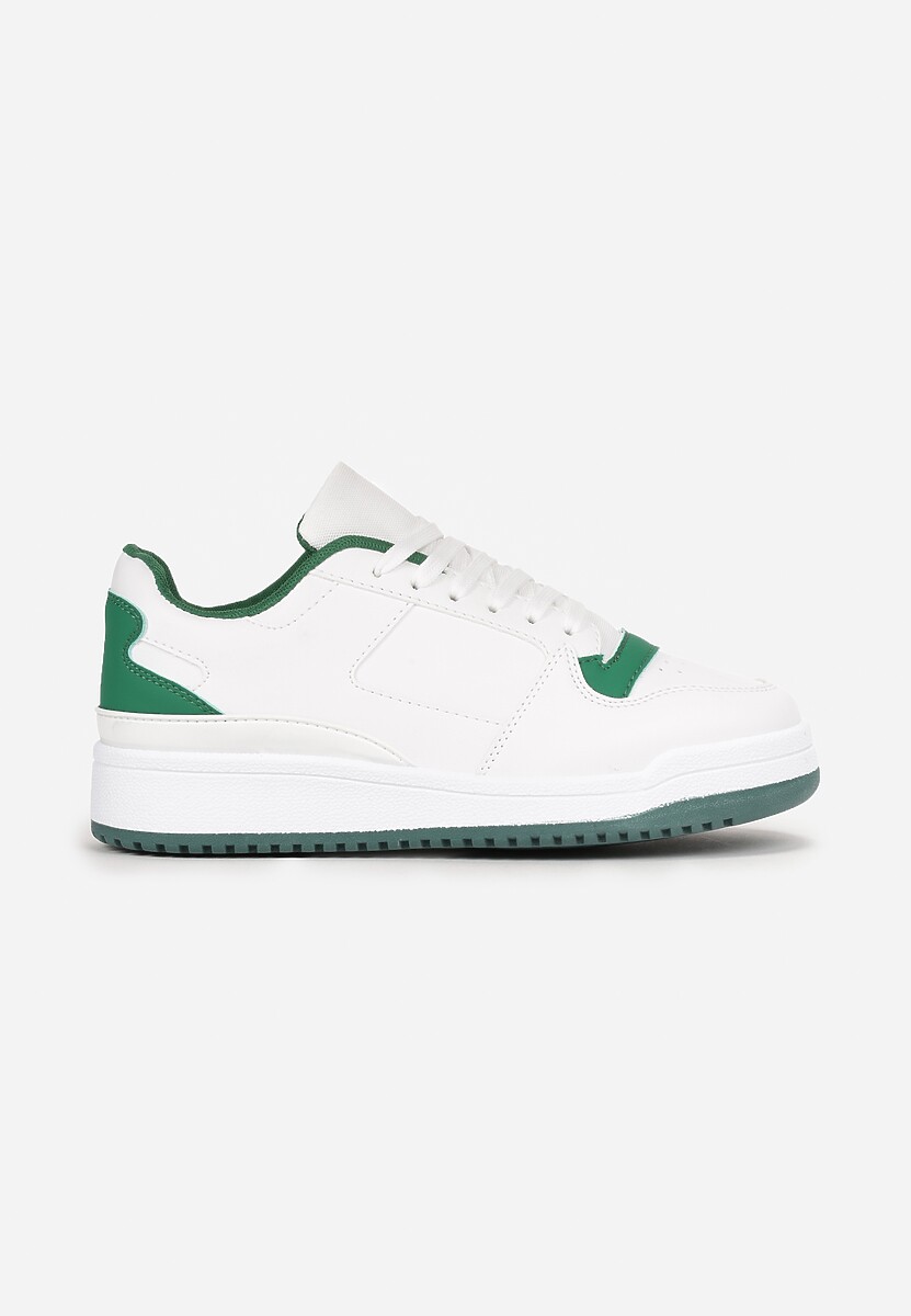 Biało-Zielone Sneakersy z Perforacją na Nosku i Wstawkami na Zapiętku Favisi