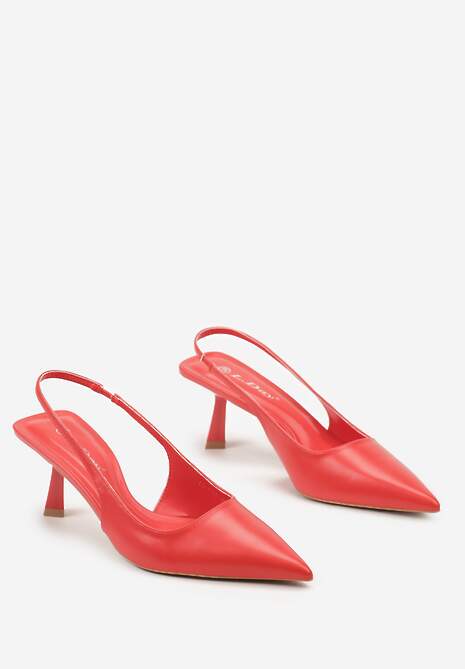 Czerwone Wsuwane Sandały Sling-Back na Kaczuszce ze Szpiczastym Noskiem Oxena