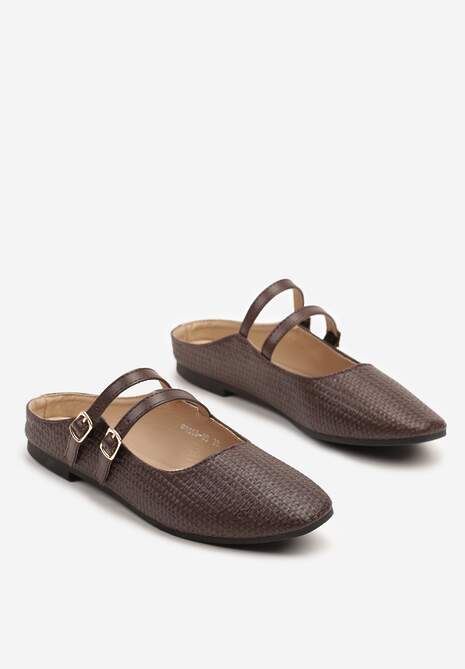 Brązowe Klapki Balerinki Ozdobione Paseczkami Davissae