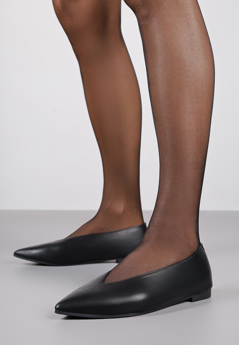 Czarne Balerinki Vices z Wkładką ze Skóry Naturalnej w Klasycznym Stylu Nalivee