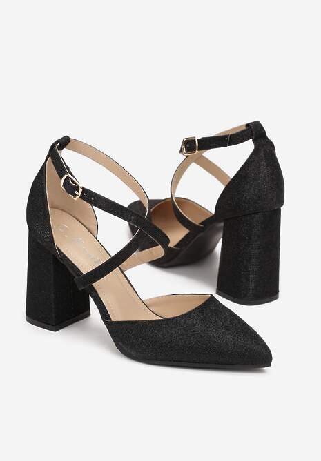 Czarne Czółenka z Brokatem na Słupku Etisa