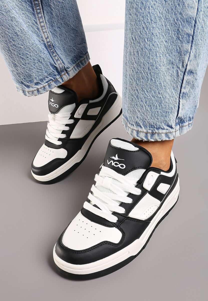 Czarno-Białe Sneakersy na Płaskiej Tłoczonej Podeszwie Vlietha
