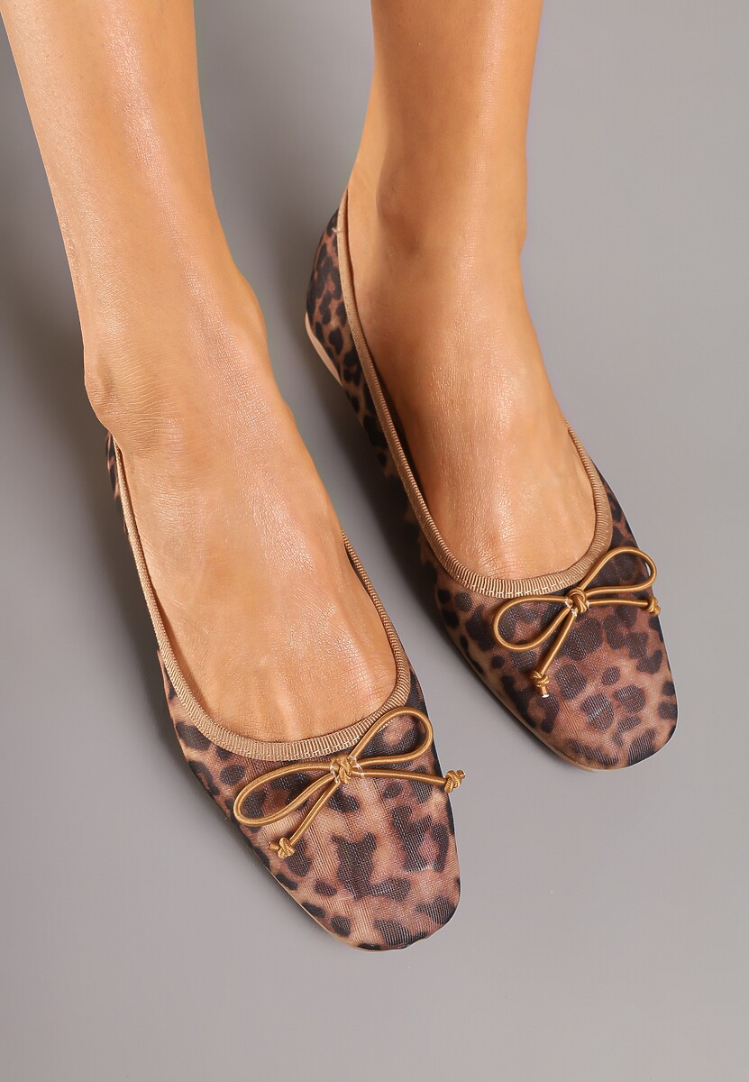 Panterkowe Balerinki Siateczkowe z Kwadratowym Noskiem i Kokardką Aferriana