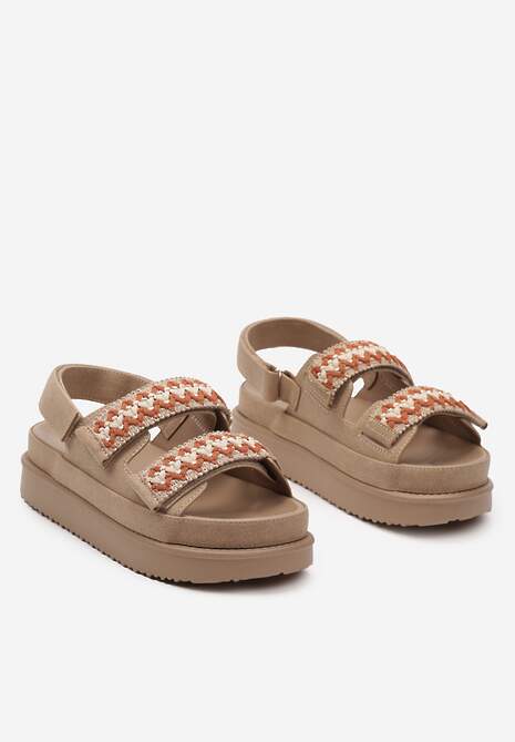 Ciemnobeżowe Sandały na Platformie Zapinane na Rzepy Nleira