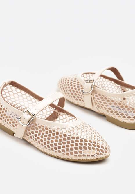 Beżowe Balerinki w Stylu Mary Jane z Siateczki Miltewi