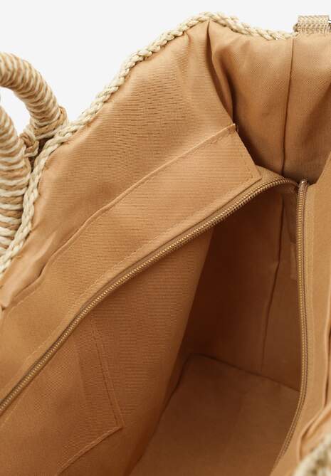 Beżowa Jednokomorowa Torebka na Ramię z Plecionki z Dodatkowym Paskiem Wezen