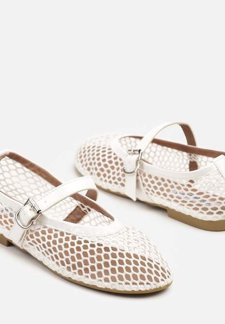 Białe Balerinki w Stylu Mary Jane z Siateczki Miltewi
