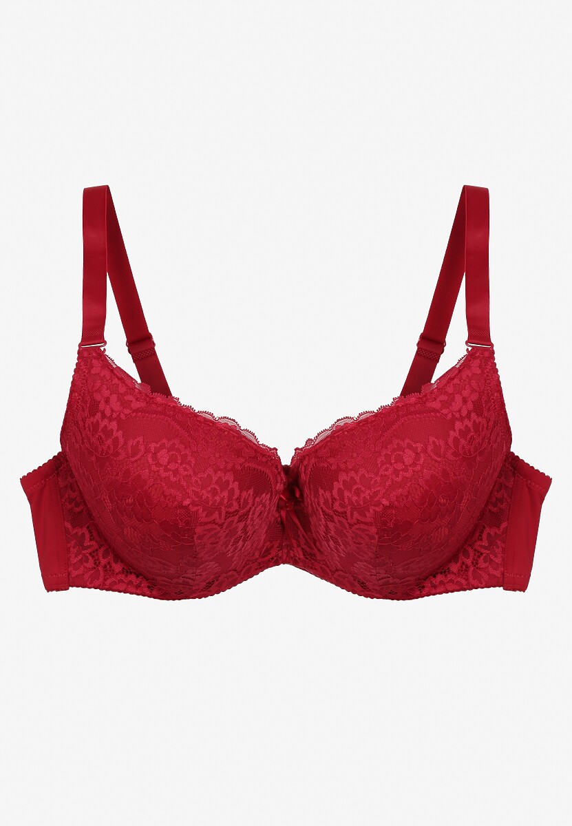 Bordowy Biustonosz z Wszytymi Gąbeczkami na Regulowanych Ramiączkach Ozdobiony Koronką Ellpina