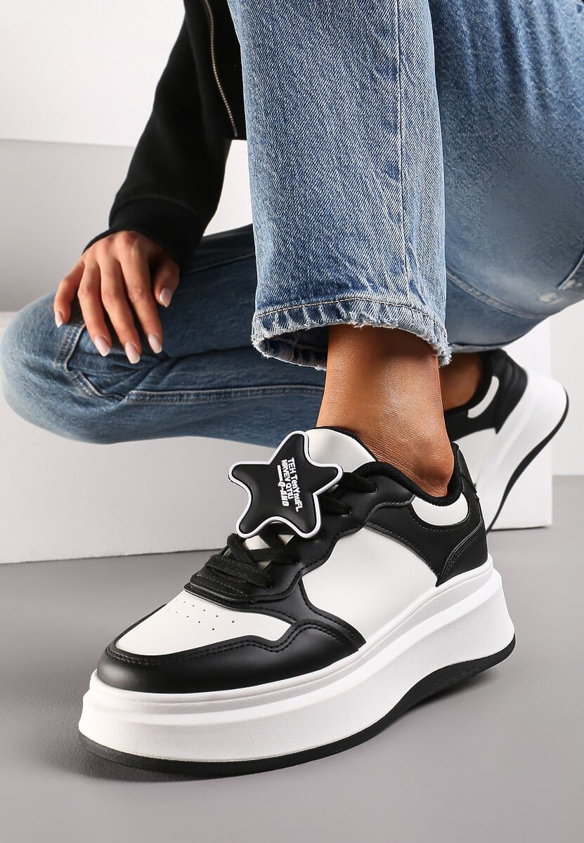 Czarne Sneakersy na Platformie z Odpinaną Gwiazdką Ekaria