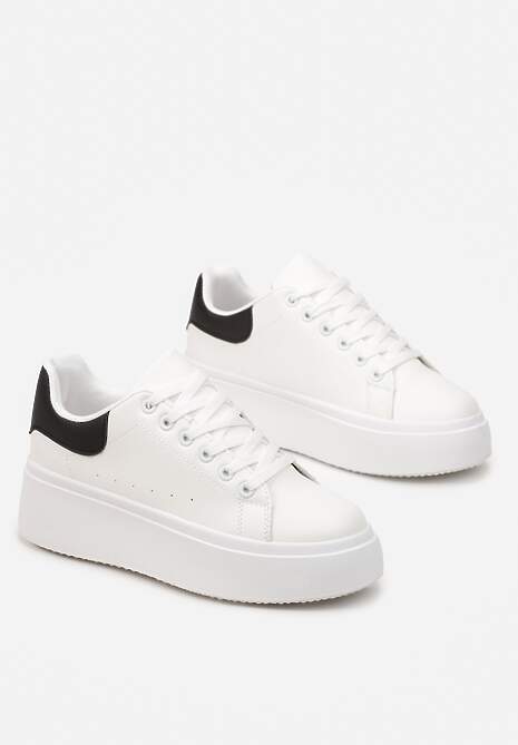 Biało-Czarne Sneakersy na Grubej Podeszwie Yarna