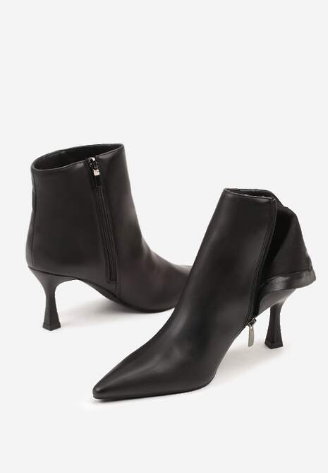 Czarne Botki do Kostki Vices na Klepsydrowym Obcasie z Noskiem w Szpic Vidvire