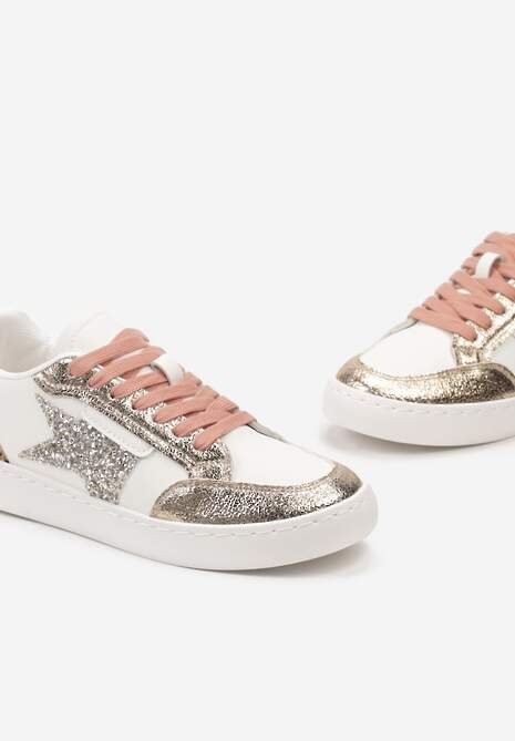 Złote Sneakersy z Brokatowymi Wstawkami i Gwiazdką Reniva