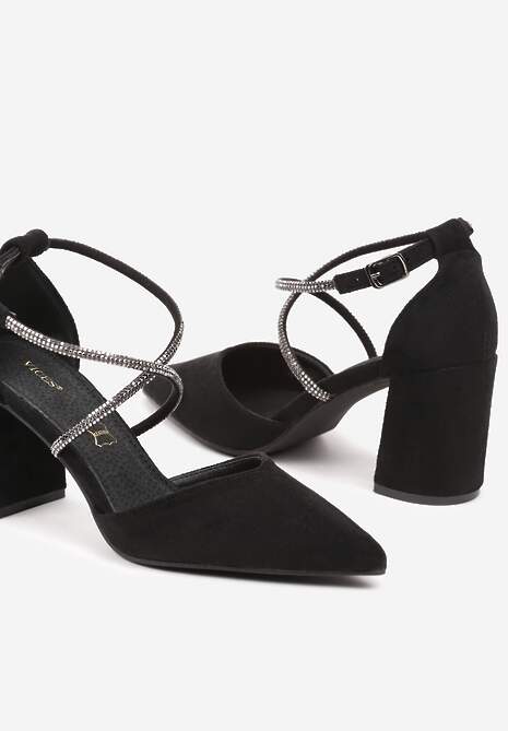 Czarne Czółenka Vices z Cyrkoniami i Wkładką ze Skóry Naturalnej Resiyana