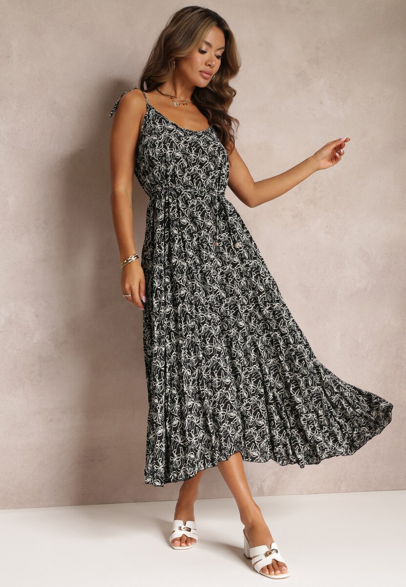 Biała Sukienka Maxi Wiązana na Ramionach z Rozkloszowanym Dołem Matiltta