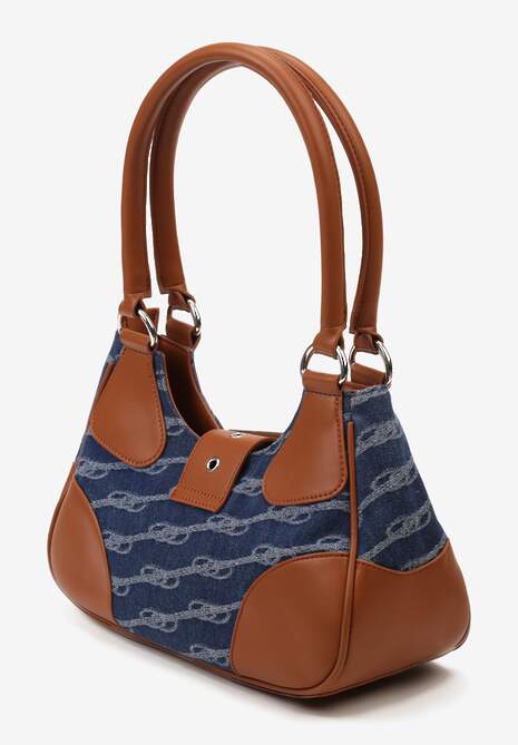 Niebieska Mała Torebka Baguette Ozdobiona Wstawką z Jeansu Qarama