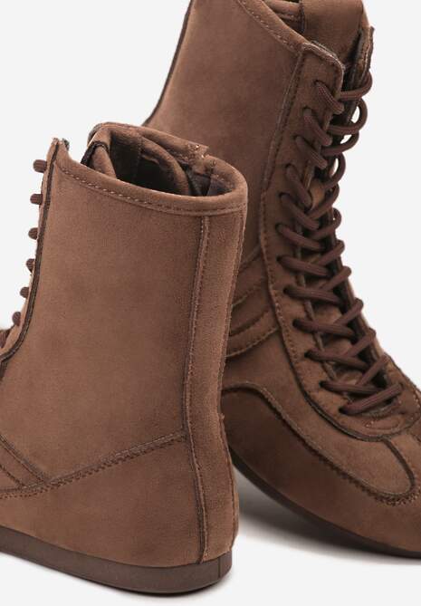 Brązowe Bokserskie Sneakersy ze Sznurowaną Cholewką Harville