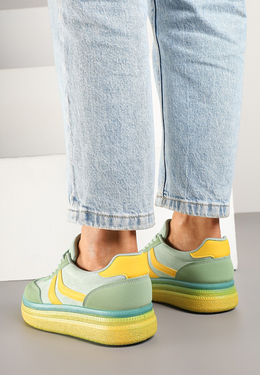 Zielono-Żółte Sneakersy Typu Kultowe Tenisówki na Niskiej Platformie Olritia