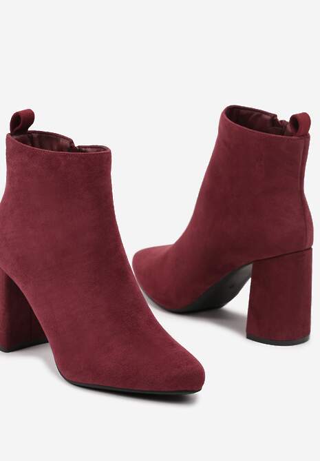 Bordowe Casualowe Botki na Słupku z Ociepleniem Ittarelle