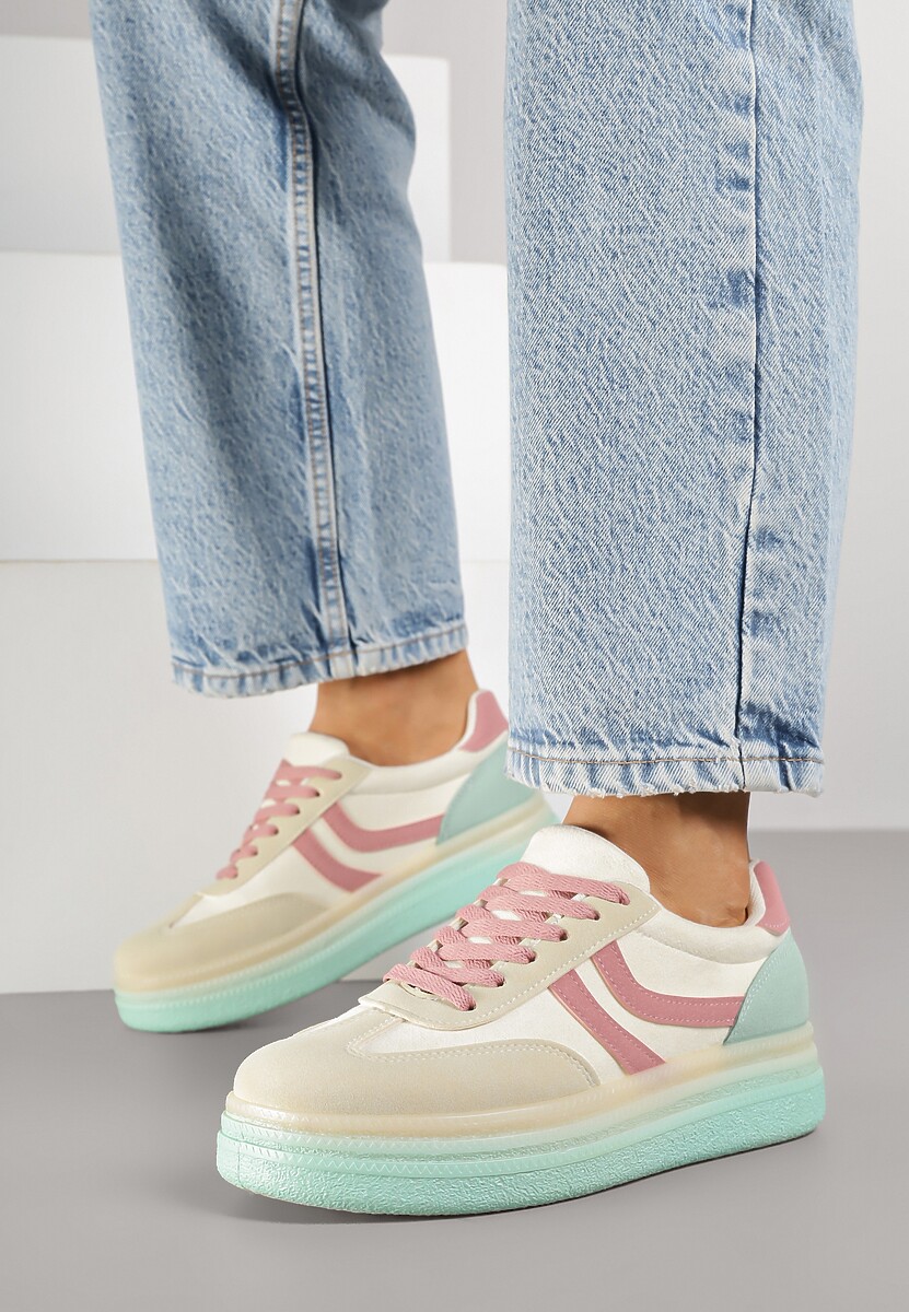 Jasnożółte Sneakersy Typu Kultowe Tenisówki na Niskiej Platformie Olritia