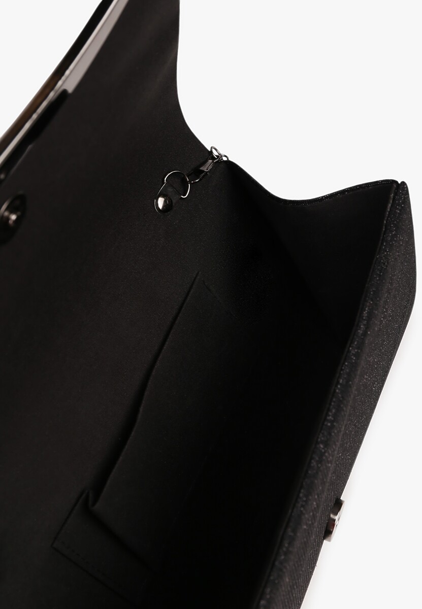 Czarna Torebka Kopertówka z Łańcuszkiem Aplikacją i Metalicznymi Przeszyciami Fonitie