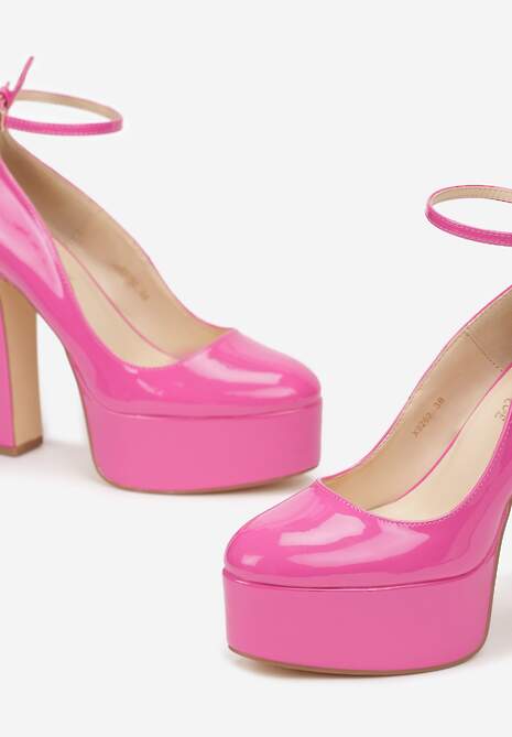 Fuksjowe Czółenka Na Słupku i Platformie z Lakierowanym Wykończeniem Emersen