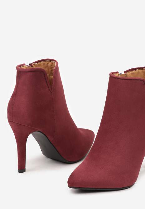 Bordowe Botki Vices na Szpilce ze Szpiczastym Noskiem Yegene