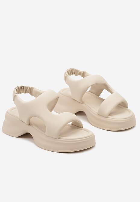 Beżowe Wsuwane Sandały z Imitacji Skóry na Grubej Podeszwie Talarina