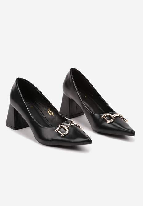 Czarne Czółenka na Stożku z Ozdobną Klamrą Sisimara