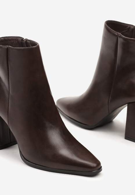Brązowe Casualowe Botki na Słupku Linnorelia