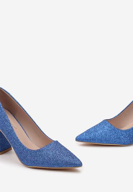 Niebieskie Połyskujące Czółenka na Słupku z Noskiem w Szpic Pigna