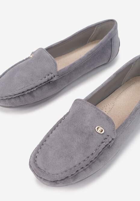 Szare Mokasyny ze Skórzaną Wkładką i Przeszyciami Yaritza