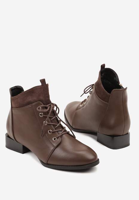 Brązowe Botki Trzewiki Vices Ozdobione Przeszyciami Vamine