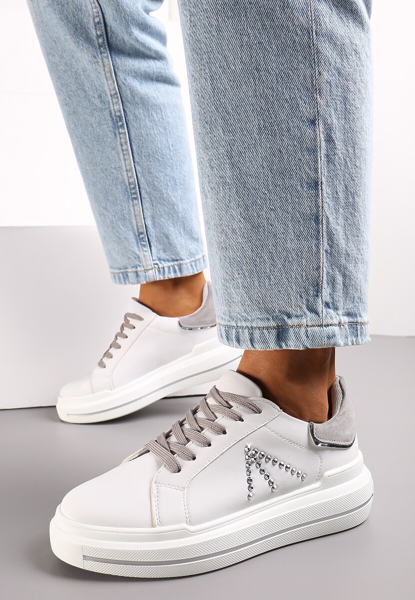 Biało-Szare Sneakersy w Cyrkonie na Grubej Podeszwie Nicala