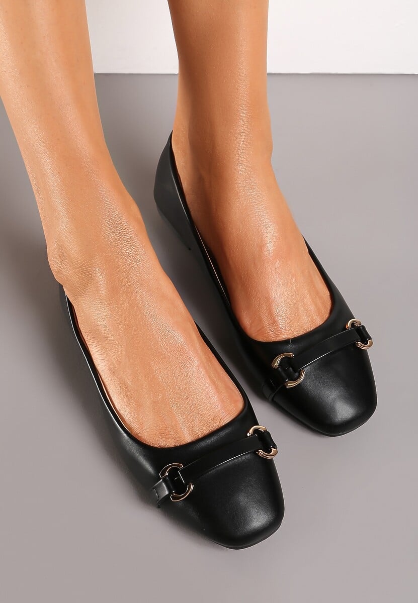 Beżowe Balerinki z Minimalistyczną Klamerką na Kontrastowym Nosku Moiri