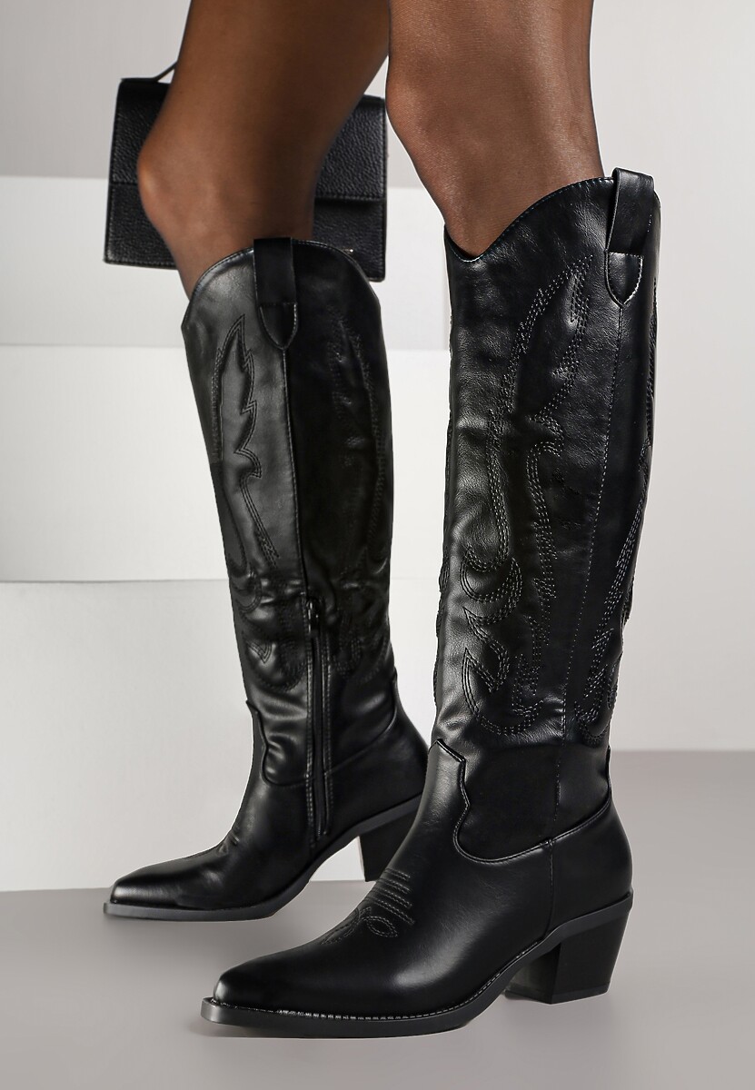 Czarne Kozaki Kowbojki na Niskim Stożku w Klasycznym Stylu Latarelle