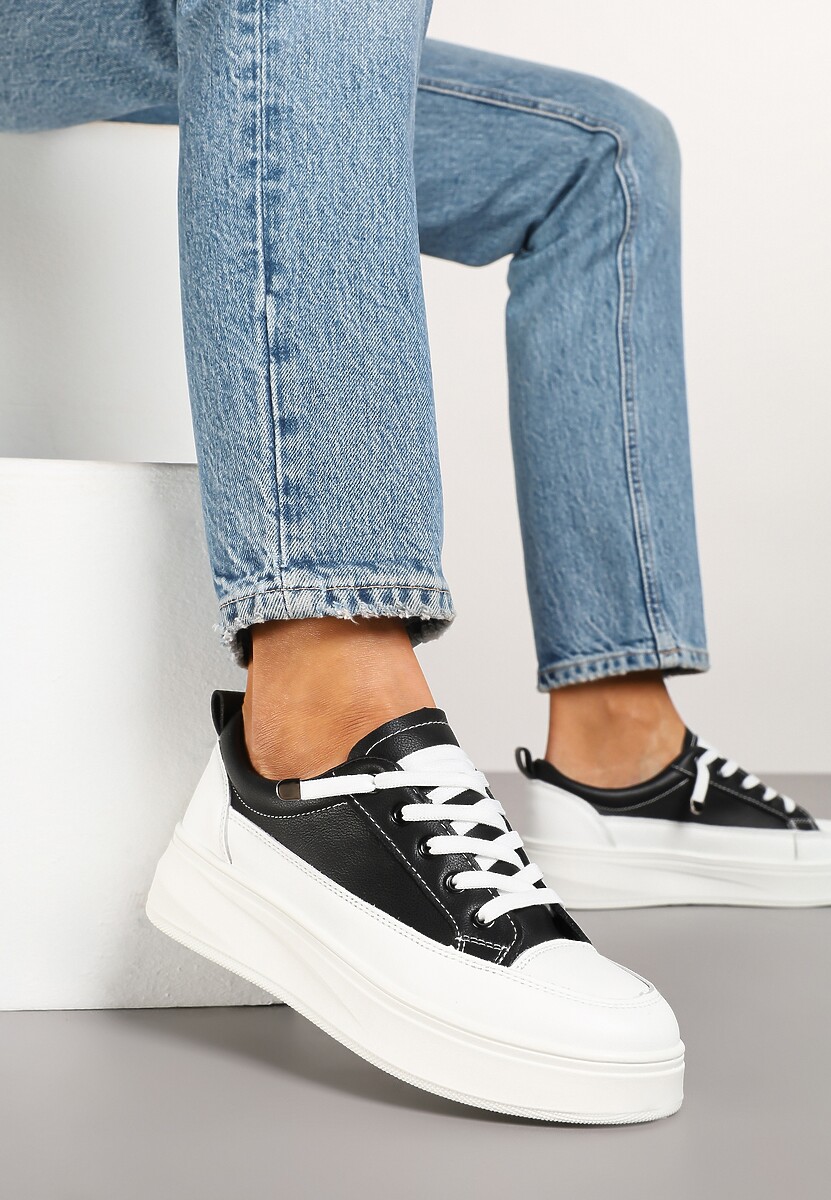 Czarne Trampki na Platformie z Niską Cholewką Fonathra