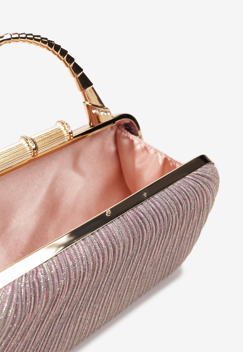 Różowa Połyskująca Torebka Kopertówka z Łańcuszkiem Bouffa