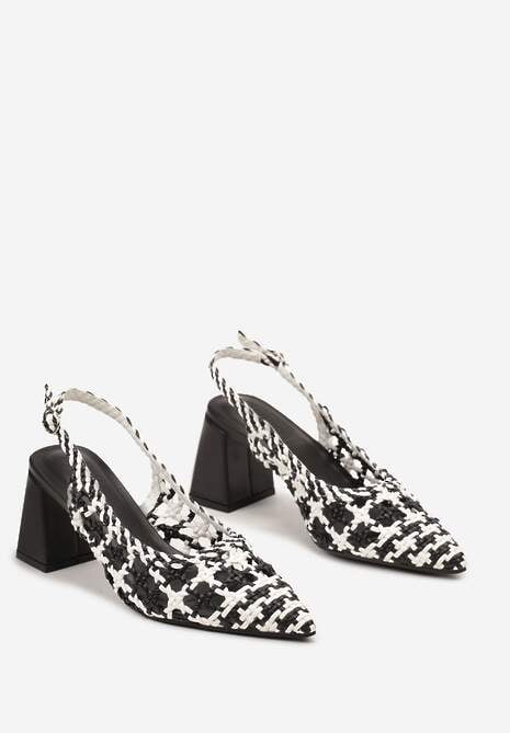 Czarno-Białe Czółenka na Słupku w Szpic bez Pięty Adiakka