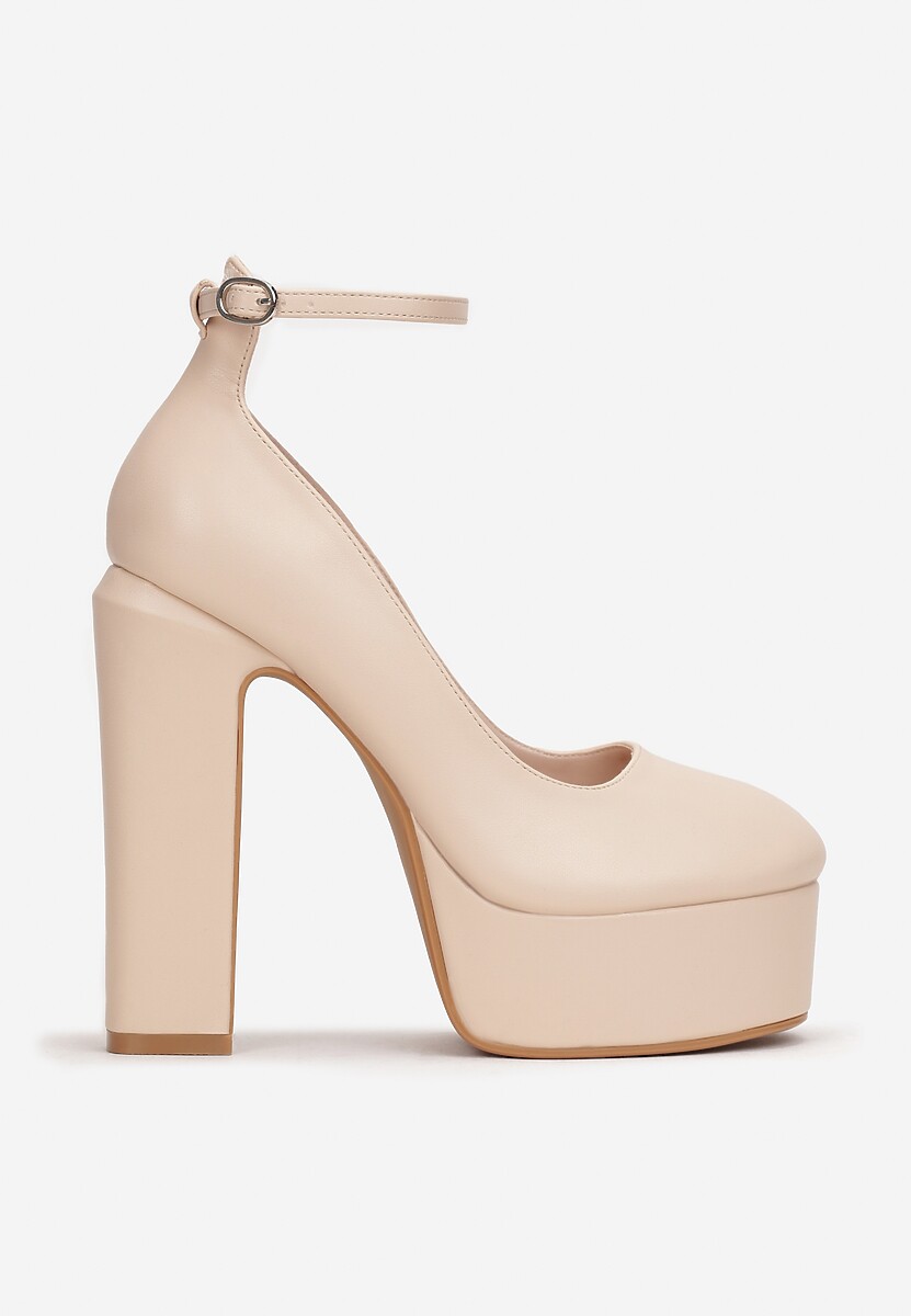 Beżowe Czółenka na Platformie i Słupku Samassa