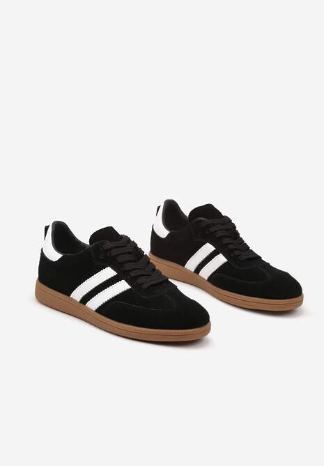 Czarne Sneakersy Tenisówki Skórzane z Paskami Alinira