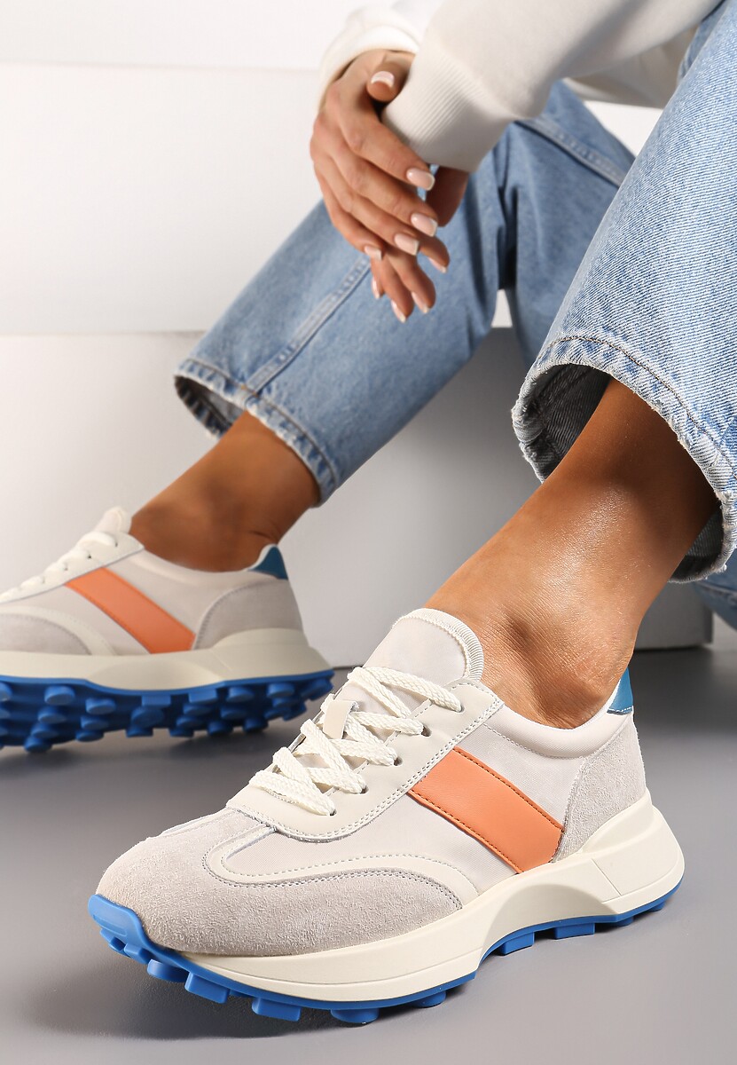 Pomarańczowe Sneakersy ze Skóry Naturalnej Ozdobione Wstawkami z Ekozamszu Xanthipe