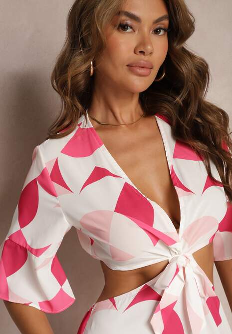 Różowa Kopertowa Sukienka Maxi z Rozkloszowanym Dołem i Wiązaniem Alylina