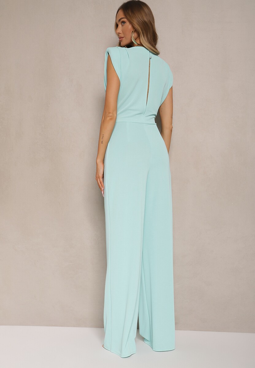 Jasnozielony Kombinezon Bez Rękawów z Szeroką Nogawką i Marszczeniem Sepellia