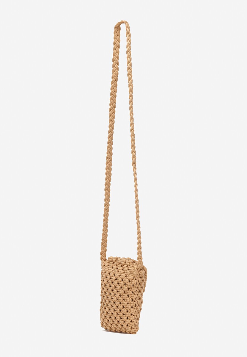 Ciemnobeżowa Mała Torebka na Ramię z Plecionki Politte