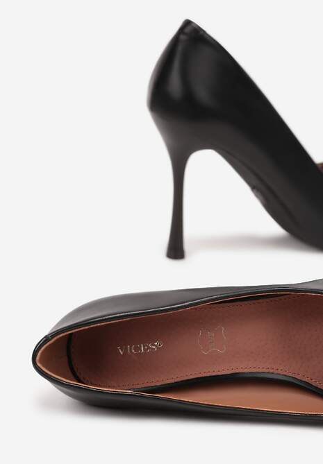 Czarne Szpilki Vices z Wkładką ze Skóry Naturalnej Ozdobione Klamrą Miava