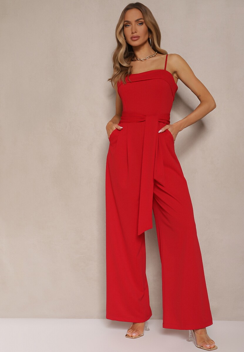 Czerwony Taliowany Kombinezon z Paskiem Desine