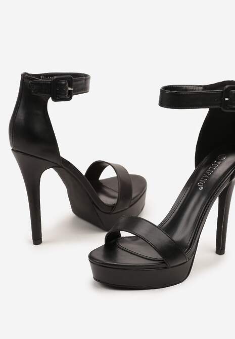 Czarne Sandały na Szpilce z Platformą Nilaurea