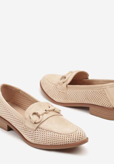 Ciemnobeżowe Mokasyny Vices z Perforacją z Wkładką ze Skóry Naturalnej Felithria